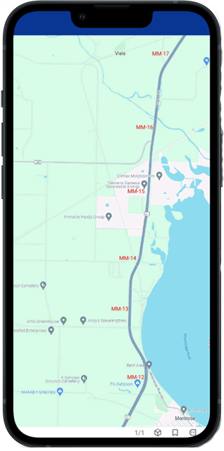 County map with mile markers